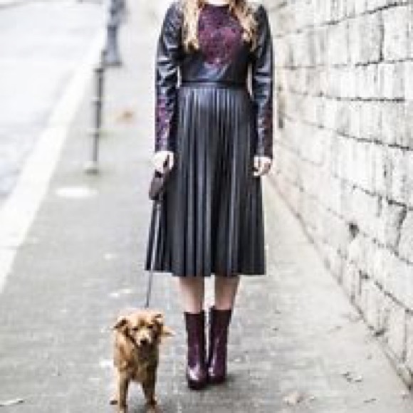 pleated embroidered midi dress